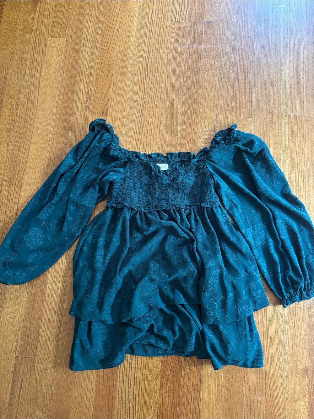 Altar’d State Dark Green puff sleeves dress M